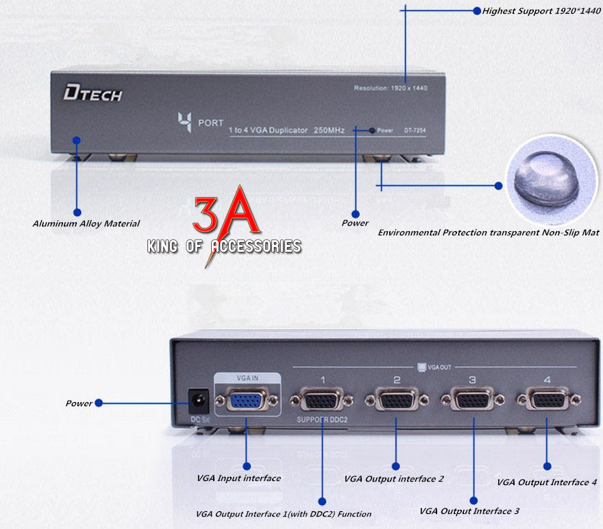  Bộ chia vga 1 ra 2 DTECH bộ chia giúp 1 cpu dùng đồng thời 2 màn hình