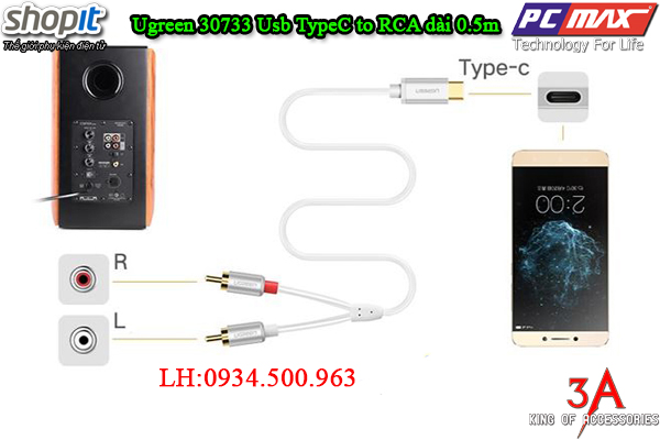 Cáp chuyển đổi USB Type C 3.1 sang RCA dài 0,5M cao cấp Ugreen 3073