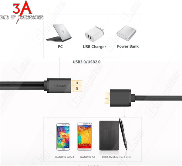 Cáp USB 3.0 to Micro B 1M UGREEN 10382 sạc và truyền dữ liệu cho điện thoại, máy tính bảng
