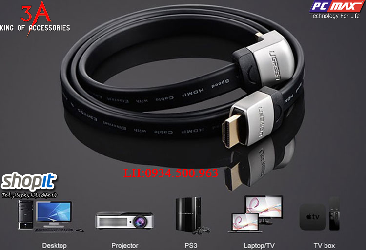 Cáp  HDMI đầu góc lên 90 độ dẹt dài 3m mỏng hỗ trợ 4k 3D chính hãng 