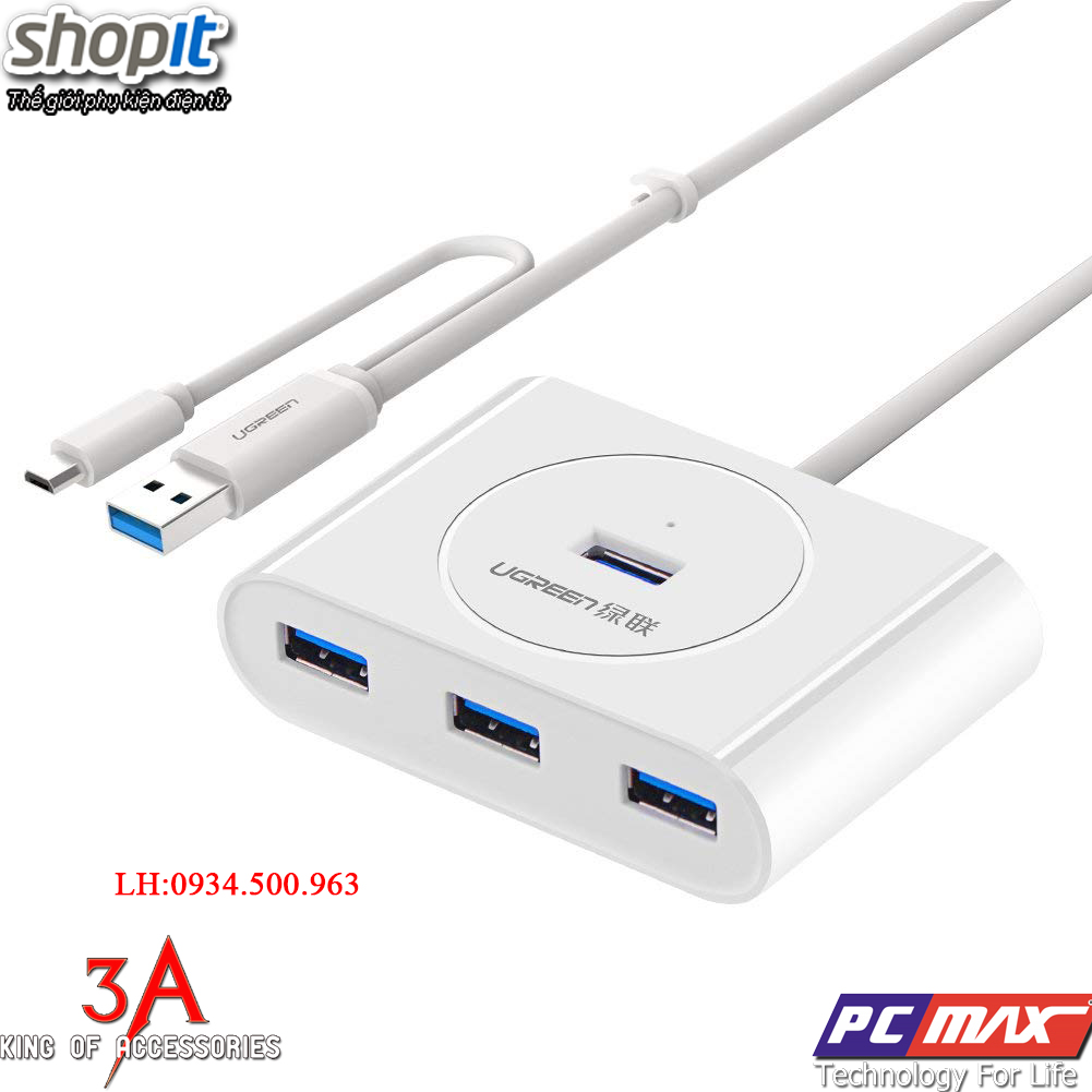  Bộ chia USB 3.0 HUB với Micro USB 2.0 OTG hỗ trợ MacBook chính hãng Ugreen 20284