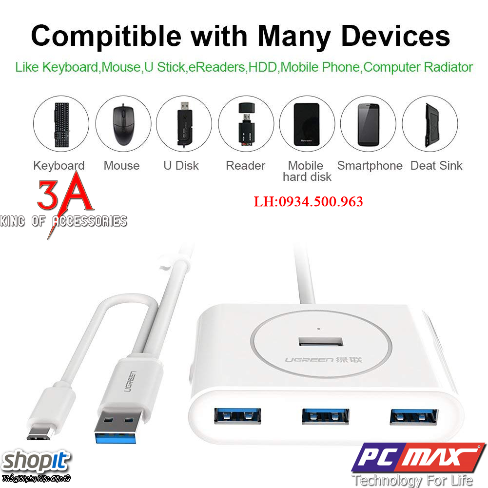  Bộ chia USB 3.0 HUB với Micro USB 2.0 OTG hỗ trợ MacBook chính hãng Ugreen 20284