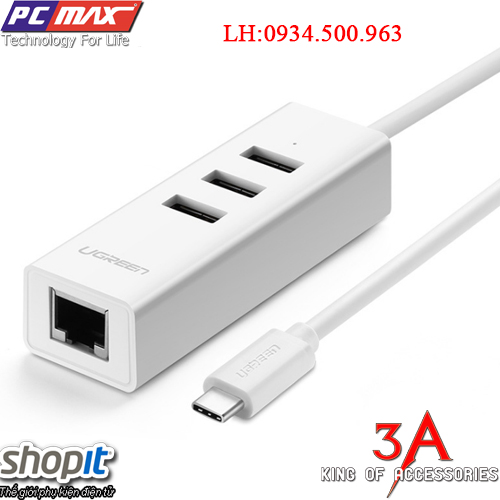  Bộ chia USB Type C sang Hub 3 Cổng USB 2.0 và 1  cổng Lan chính hãng Ugreen 20792