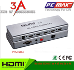 Bộ chia HDMI 1 vào 4 ra hỗ trợ 3D 1080p chính hãng PCMAX tại Hà nội PCM-S104