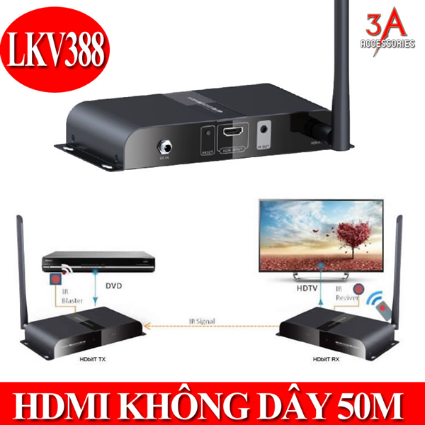 Bộ thu phát hdmi không dây 50m cho laptop, pc Lenkeng LKV388