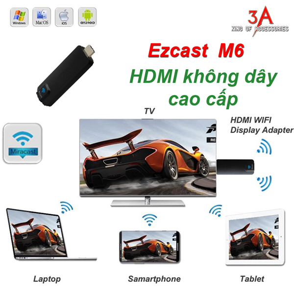 HDMI không dây cho điện thoại Iphone, ipad, samsung, pc ra tivi cao cấp Ezcast M6