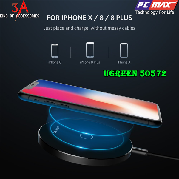Sạc không dây cho Iphone X iPhone 8/8 Plus hỗ trợ Quick change 3.0 chính hãng Ugreen 50572 (Màu Đen)